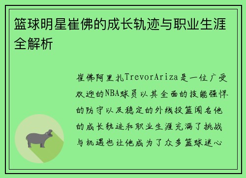 篮球明星崔佛的成长轨迹与职业生涯全解析